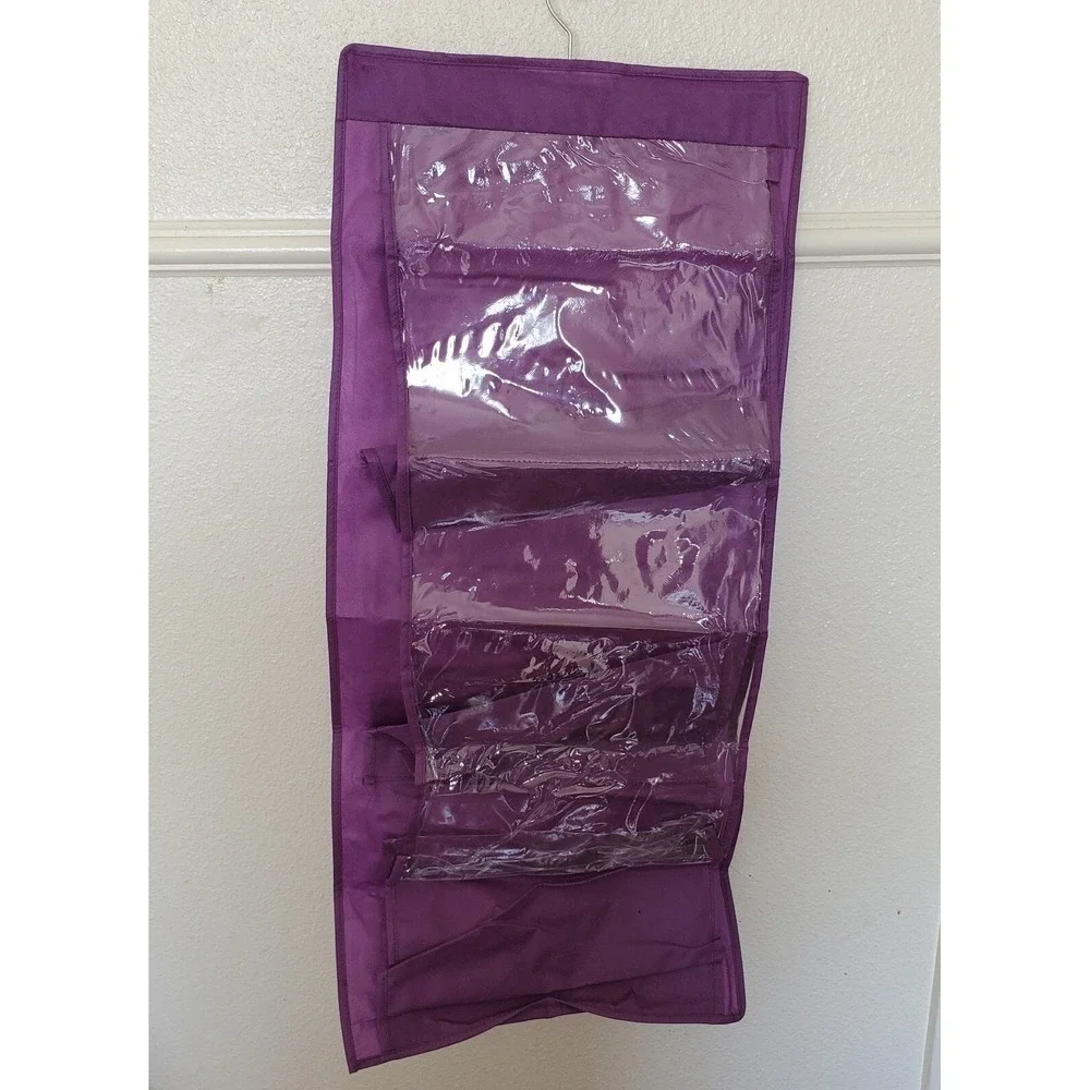As Seen On TV 6-Pocket Hanging Purse Organizer Purple Closet Storage Swivel Hook